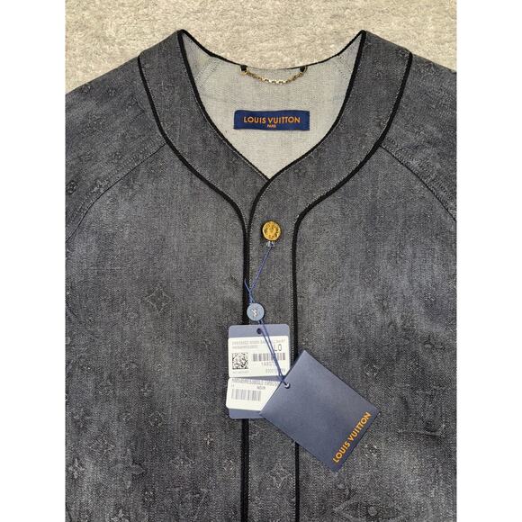 Louis Vuitton Black Embossed Monogram Logo Baseball Shirt Short Sleeve Button L - Picture 6 of 16